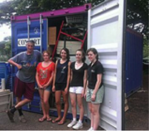 Harry Graepel and students in Cairns after loading a container bound for PNG